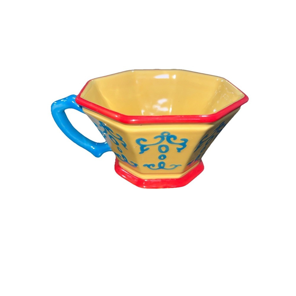 Yellow Tea Cup Decorative Teacup Mug Coffee Garden Ridge Blue Handle Red Lined